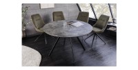 Table de salle à manger SOREN – Aspect pierre et métal – 100 cm – Ronde – Style moderne