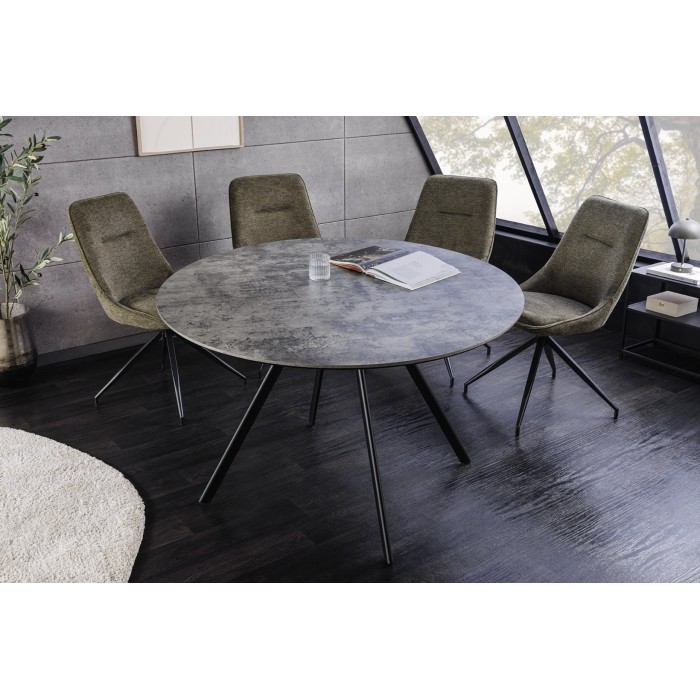 Tavolo da pranzo SOREN – Effetto pietra e metallo – 100 cm – Rotondo – Stile moderno