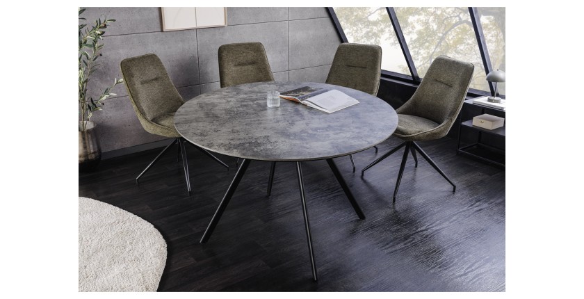 Table de salle à manger SOREN – Aspect pierre et métal – 100 cm – Ronde – Style moderne