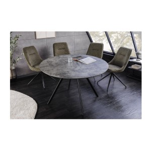 Table de salle à manger SOREN – Aspect pierre et métal – 100 cm – Ronde – Style moderne