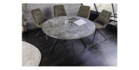 Table de salle à manger SOREN – Aspect pierre et métal – 100 cm – Ronde – Style moderne