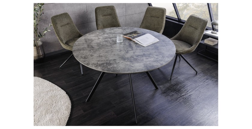 Table de salle à manger SOREN – Aspect pierre et métal – 100 cm – Ronde – Style moderne