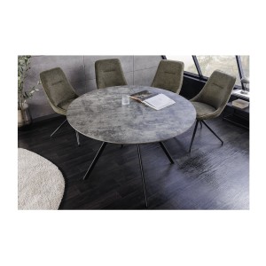 Table de salle à manger SOREN – Aspect pierre et métal – 100 cm – Ronde – Style moderne
