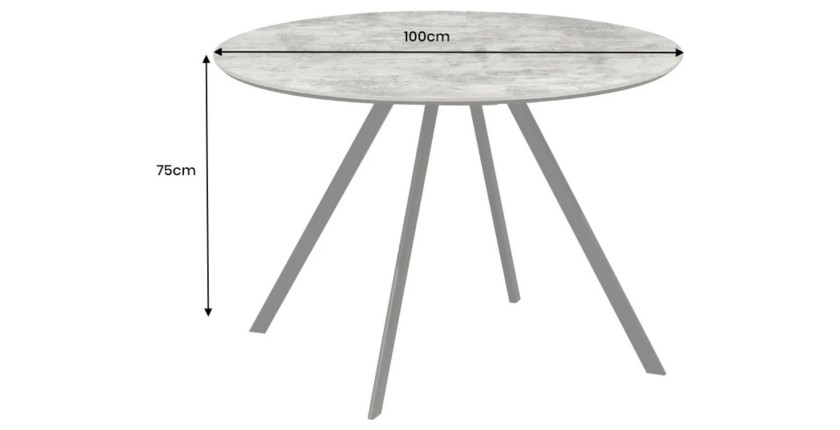 Table de salle à manger SOREN – Aspect pierre et métal – 100 cm – Ronde – Style moderne