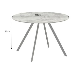 Table de salle à manger SOREN – Aspect pierre et métal – 100 cm – Ronde – Style moderne