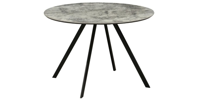 Table de salle à manger SOREN – Aspect pierre et métal – 100 cm – Ronde – Style moderne