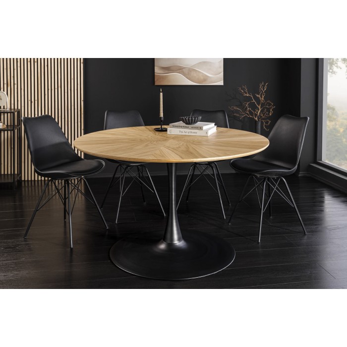 Table SOREN ronde 120cm pied original et plateau à motif mise en situation