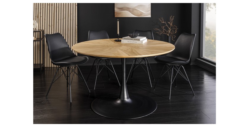 Table de salle à manger SOREN – Placage chêne et métal – 120 cm – Ronde – Style moderne