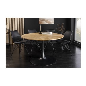 Table de salle à manger SOREN – Placage chêne et métal – 120 cm – Ronde – Style moderne