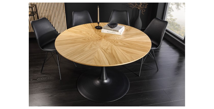 Table de salle à manger SOREN – Placage chêne et métal – 120 cm – Ronde – Style moderne
