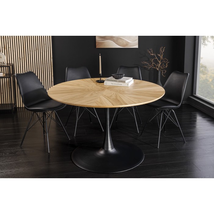 Tavolo da pranzo SOREN – Impiallacciatura di quercia e metallo – 120 cm – Rotondo – Stile moderno