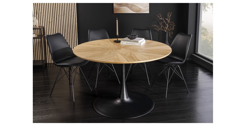 Table SOREN ronde 120cm pied original et plateau à motif vu de face et de haut
