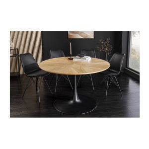 Table SOREN ronde 120cm pied original et plateau à motif vu de face et de haut