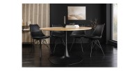 Table de salle à manger SOREN – Placage chêne et métal – 120 cm – Ronde – Style moderne