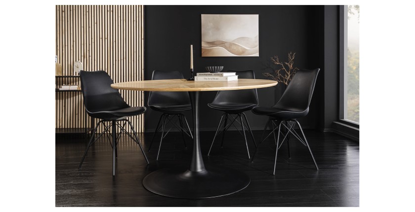 Table de salle à manger SOREN – Placage chêne et métal – 120 cm – Ronde – Style moderne
