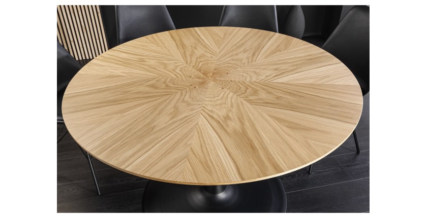 Zoom sur le plateau de la table SOREN ronde 120cm avec pied original et plateau à motif