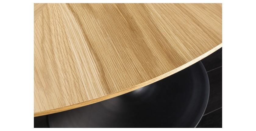 Table de salle à manger SOREN – MDF placage chêne et métal – 120 cm – Ronde – Style moderne