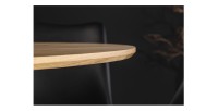 Zoom sur la tranche de la table SOREN ronde 120cm avec pied original et plateau à motif