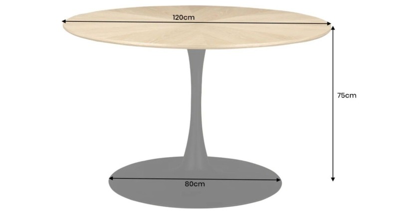 Table de salle à manger SOREN – Placage chêne et métal – 120 cm – Ronde – Style moderne