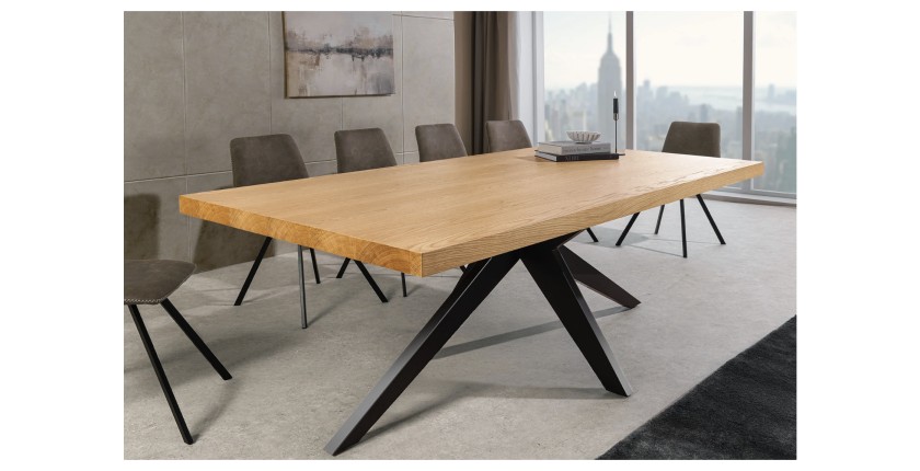 Table de salle à manger AZMA – Placage chêne et métal – 200 cm – Style moderne