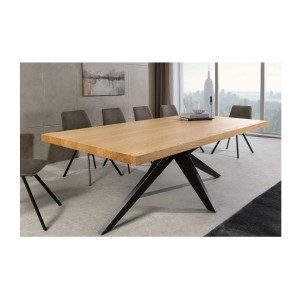 Table de salle à manger AZMA – Placage chêne et métal – 200 cm – Style moderne