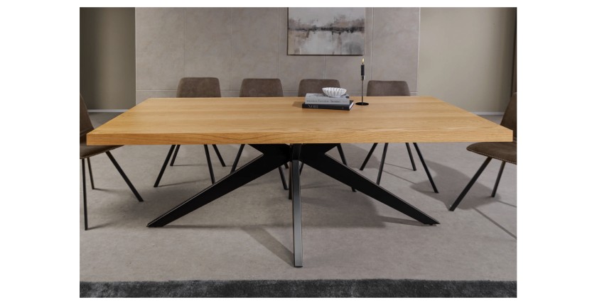 Table de salle à manger AZMA – Placage chêne et métal – 200 cm – Style moderne