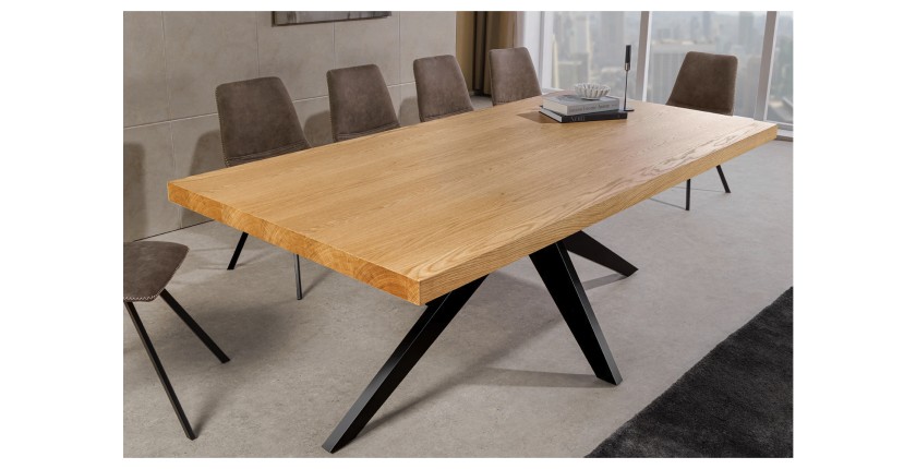 Table de salle à manger AZMA – Placage chêne et métal – 200 cm – Style moderne