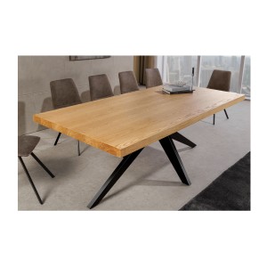 Table de salle à manger AZMA – Placage chêne et métal – 200 cm – Style moderne