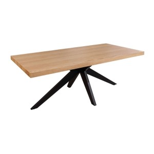 Table de salle à manger AZMA – Placage chêne et métal – 200 cm – Style moderne