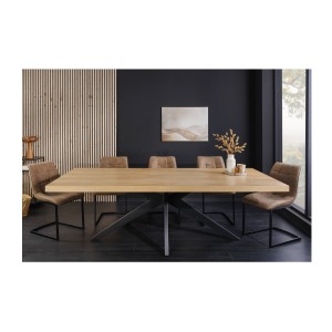 Table de salle à manger AZMA – Placage chêne et métal – 240 cm – Style moderne
