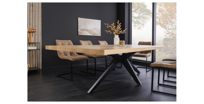 Table de salle à manger AZMA – Placage chêne et métal – 240 cm – Style moderne