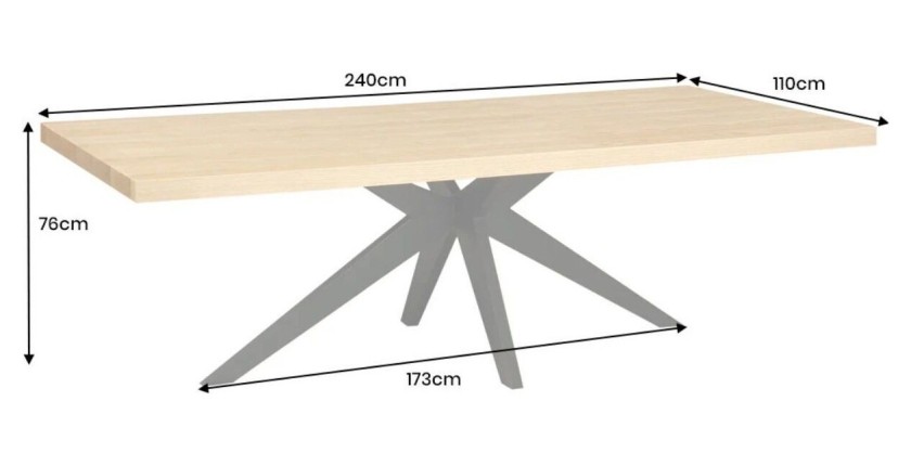 Table de salle à manger AZMA – Placage chêne et métal – 240 cm – Style moderne