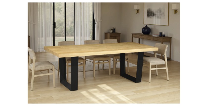 Table de salle à manger AZMA – Placage chêne et métal – 210 cm – Style moderne