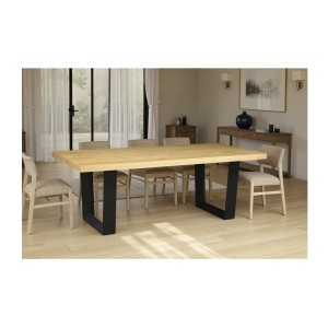 Table de salle à manger AZMA – Placage chêne et métal – 210 cm – Style moderne