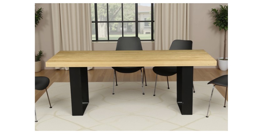 Table de salle à manger AZMA – Placage chêne et métal – 210 cm – Style moderne