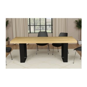 Table de salle à manger AZMA – Placage chêne et métal – 210 cm – Style moderne