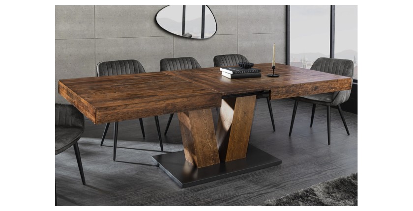 Table de salle à manger TONDAL – Bois de pin, MDF et métal – 160-200 cm – Extensible