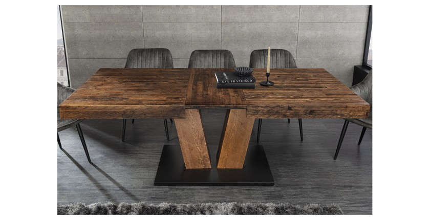 Table de salle à manger TONDAL – Bois de pin, MDF et métal – 160-200 cm – Extensible