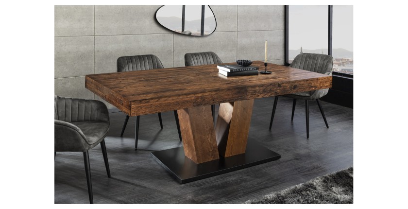 Table de salle à manger TONDAL – Bois de pin, MDF et métal – 160-200 cm – Extensible