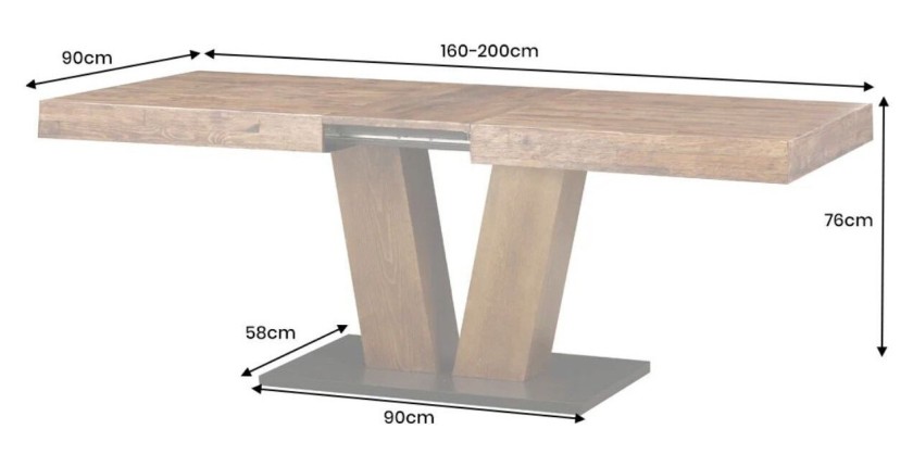 Table de salle à manger TONDAL – Bois de pin, MDF et métal – 160-200 cm – Extensible