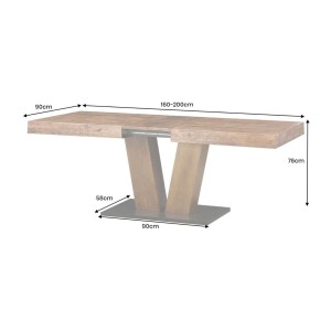 Table de salle à manger TONDAL – Bois de pin, MDF et métal – 160-200 cm – Extensible