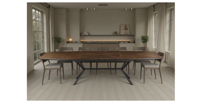 Table de salle à manger GRANI – Placage noyer et métal – 180-270 cm – Extensible