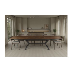 Table de salle à manger GRANI – Placage noyer et métal – 180-270 cm – Extensible