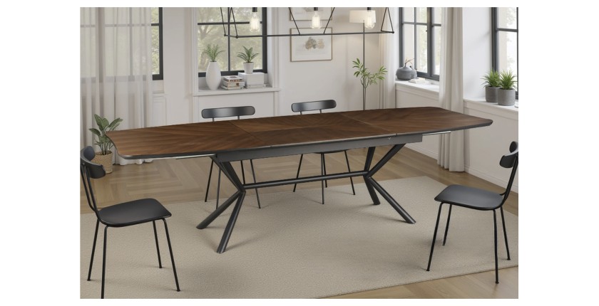 Table de salle à manger GRANI – Placage noyer et métal – 180-270 cm – Extensible