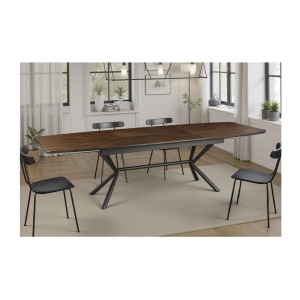 Table de salle à manger GRANI – Placage noyer et métal – 180-270 cm – Extensible