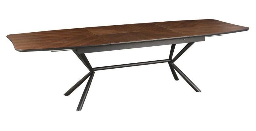 Table de salle à manger GRANI – Placage noyer et métal – 180-270 cm – Extensible