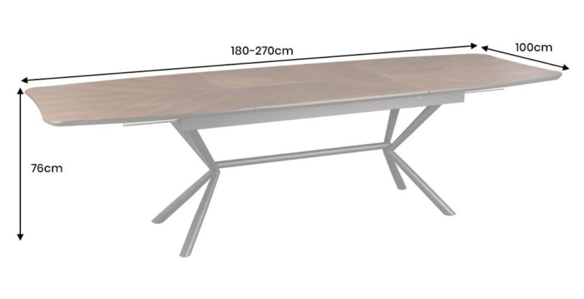 Table de salle à manger GRANI – Placage noyer et métal – 180-270 cm – Extensible