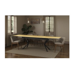 Table de salle à manger GRANI – Placage chêne clair et métal – 180-270 cm – Extensible