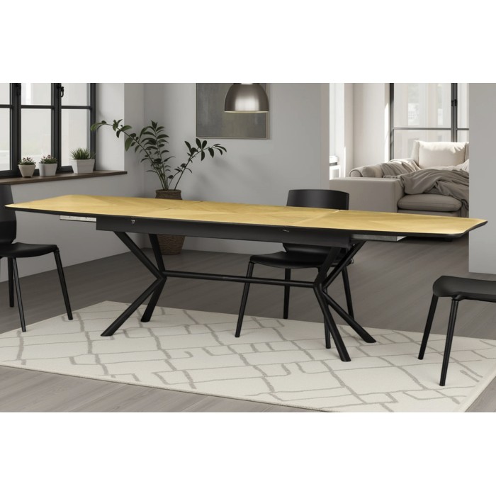 Eettafel GRANI – Fineer licht eiken en metaal – 180-270 cm – Uitschuifbaar