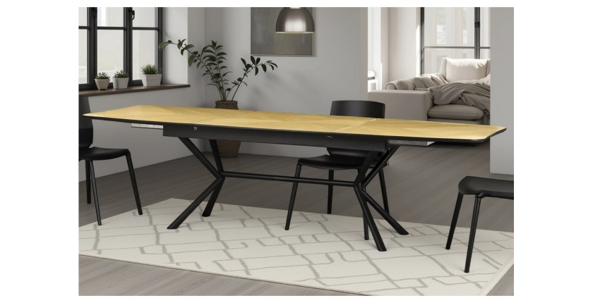 Table de salle à manger GRANI – Placage chêne clair et métal – 180-270 cm – Extensible